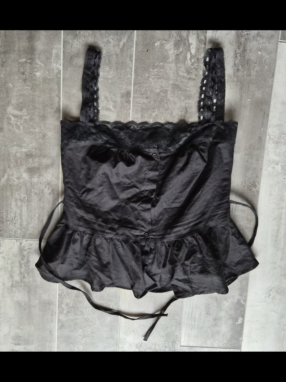 Black Linen Lace-Trim Camisole
